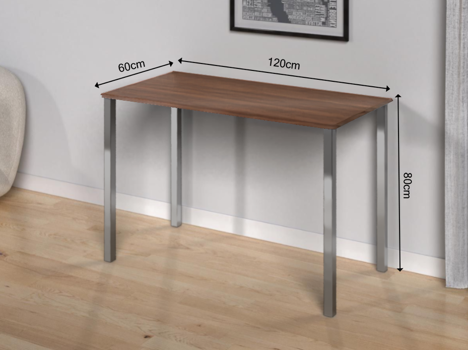 Study Desk 120 cm Brown Wood High Gloss x Metal Legs