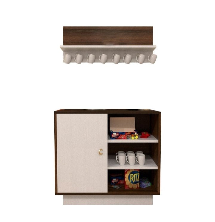 Coffee Corner White x Brown 80cmx40cmx80cm & Shelf - Saveit