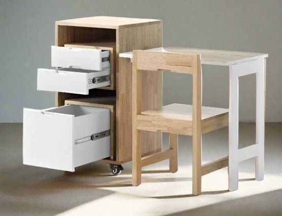 Folding Desk with Chair and Drawer Unit Brown x White - Saveit