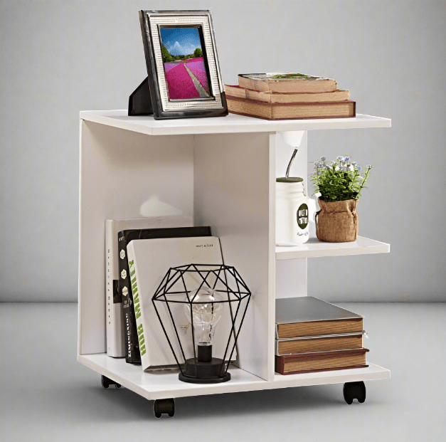 Side Table 50x40×50 cm White on Wheels - Saveit