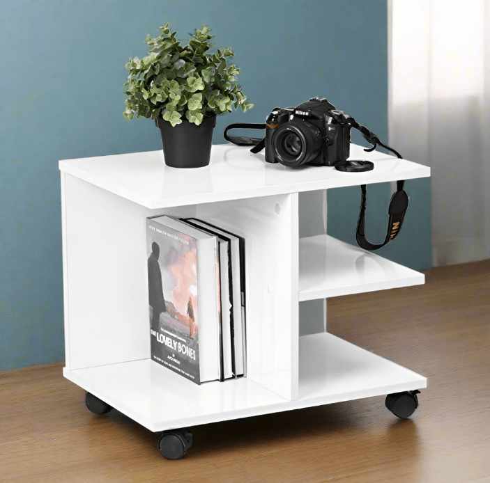 Side Table 50x40×50 cm White on Wheels - Saveit