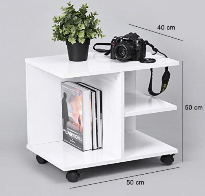 Side Table 50x40×50 cm White on Wheels - Saveit