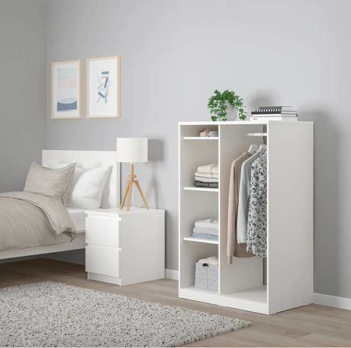 Small Youth Wardrobe with shelves 40×70X126 cm White - Saveit