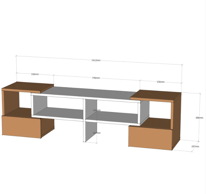 TV table 3 pieces 35×150x40 cm White x Brown with Mechanism - Saveit