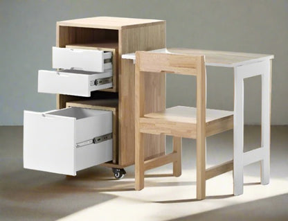 Folding Desk with Chair and Drawer Unit Brown x White