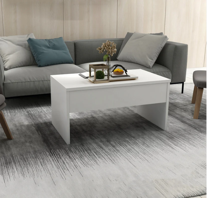 Coffee Table 60 x 80 cm White with Storage Mechanism