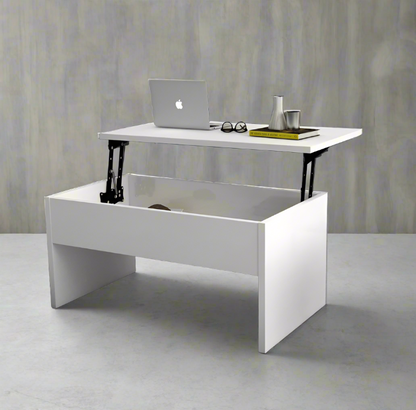 Coffee Table 60 x 80 cm White with Storage Mechanism