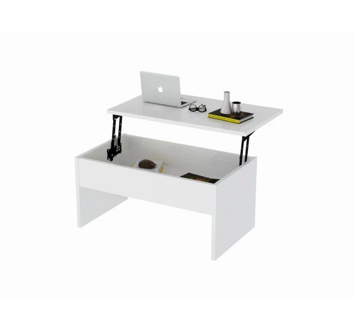 Coffee Table 60 x 80 cm White with Storage Mechanism