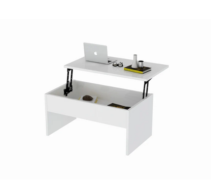 Coffee Table 60 x 80 cm White with Storage Mechanism