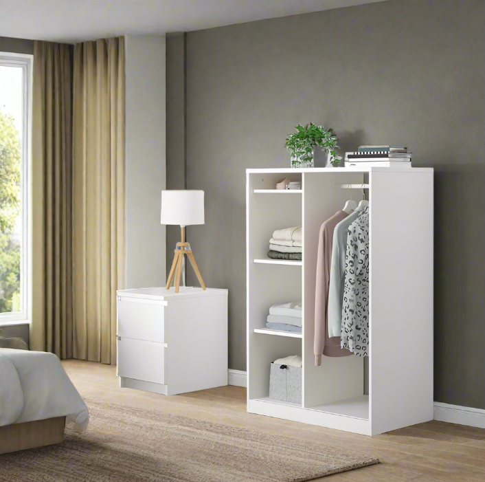 Small Youth Wardrobe with shelves 40×70X126 cm White