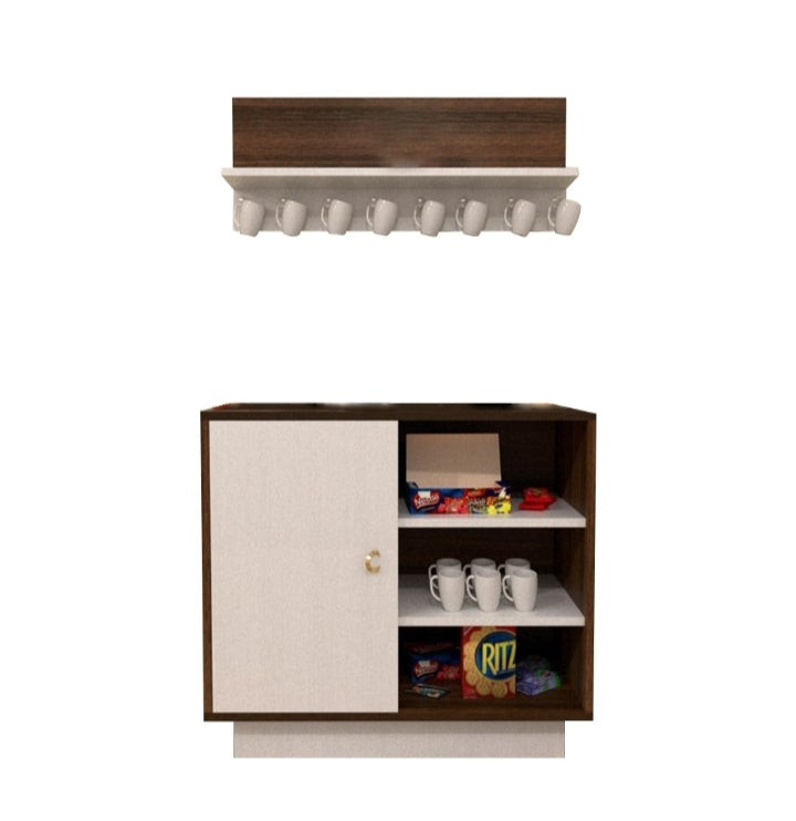 Coffee Corner White x Brown 80cmx40cmx80cm & Shelf