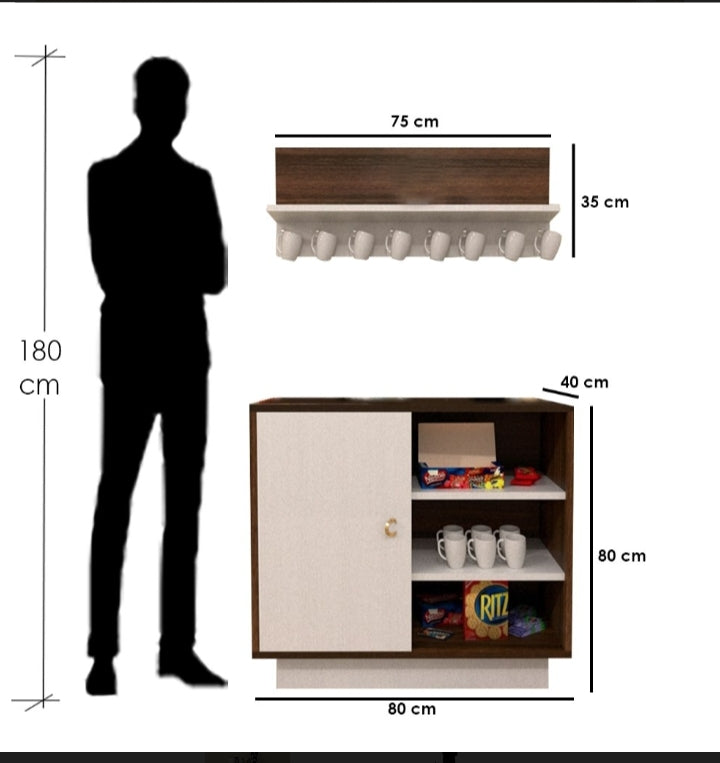 Coffee Corner White x Brown 80cmx40cmx80cm & Shelf