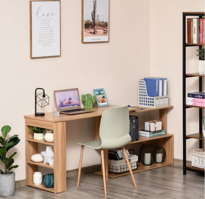 Adjustable desk to different positions wood brown