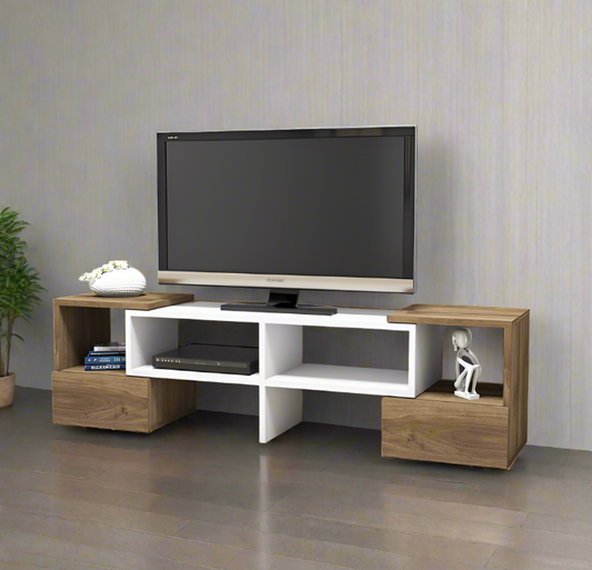 TV table 3 pieces 35×150x40 cm White x Brown with Mechanism